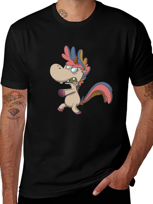 Cartoon Unicorn Graphic T-Shirt - Black