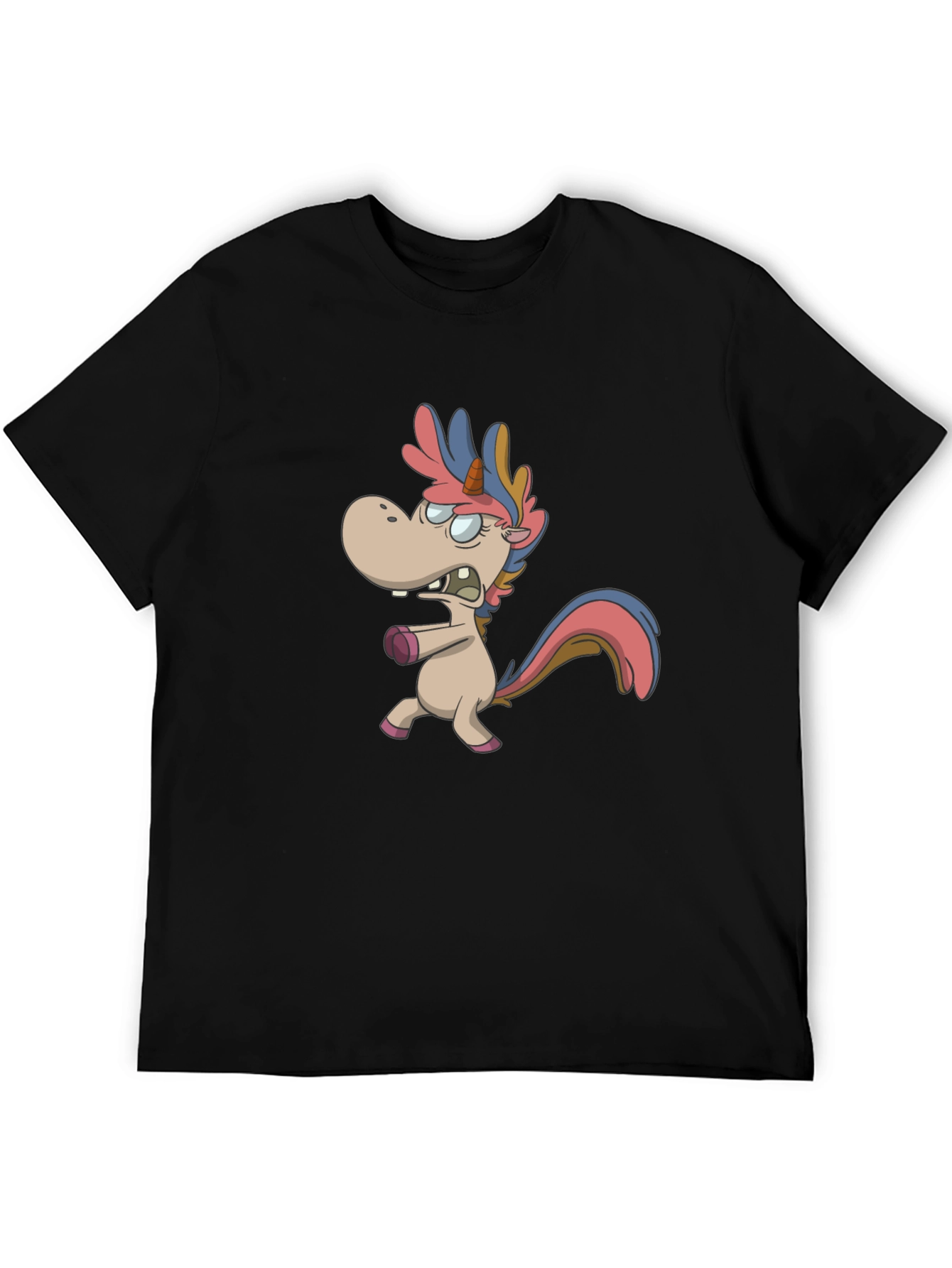 Cartoon Unicorn Graphic T-Shirt - Black