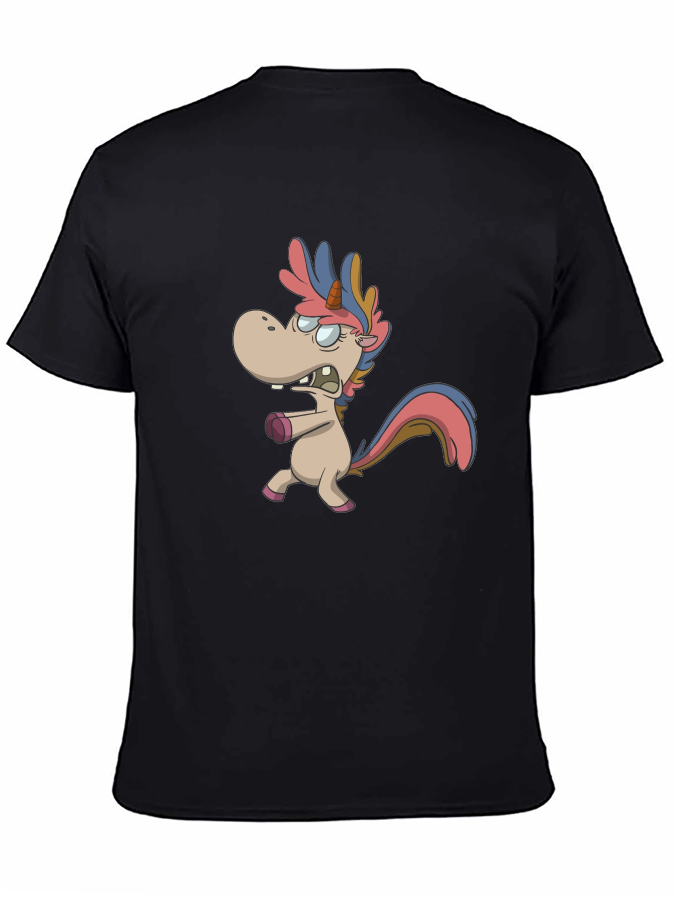 Cartoon Unicorn Graphic T-Shirt - Black