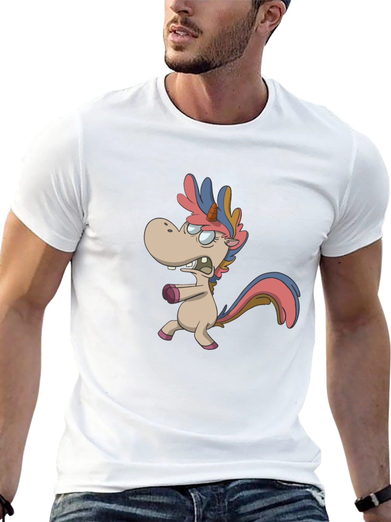 Cartoon Unicorn Graphic T-Shirt - Black