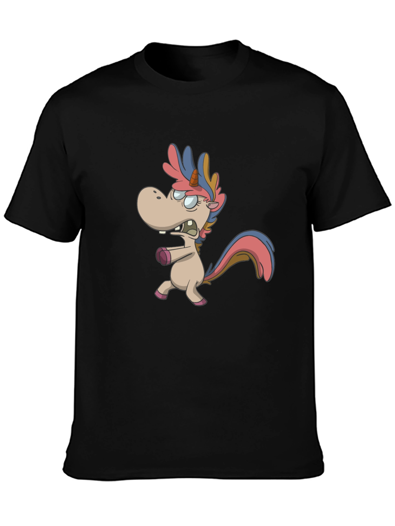 Cartoon Unicorn Graphic T-Shirt - Black
