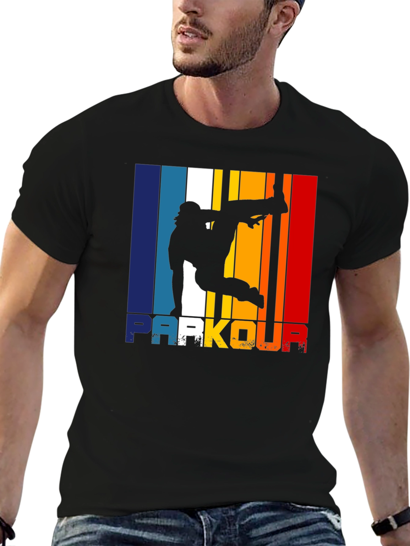 Parkour Silhouette Retro Style Graphic T-Shirt