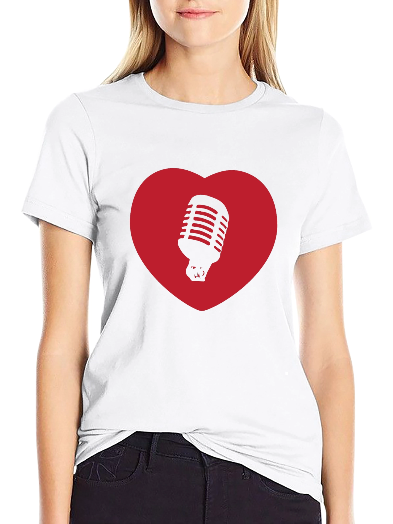 Retro Mic Heart T-Shirt - Music Lover Tee