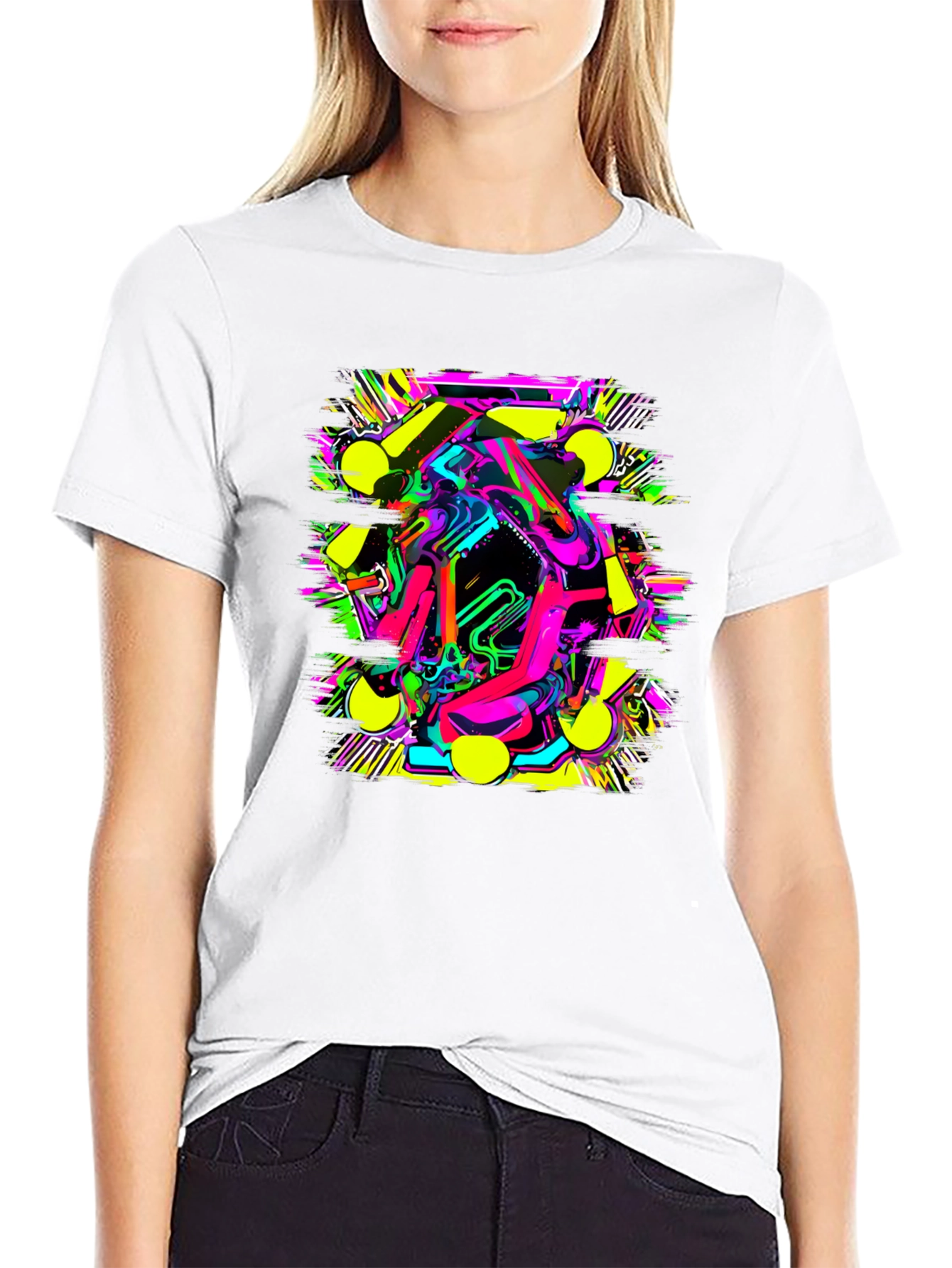 Bold Graphic Print Tee - Abstract Neon Design