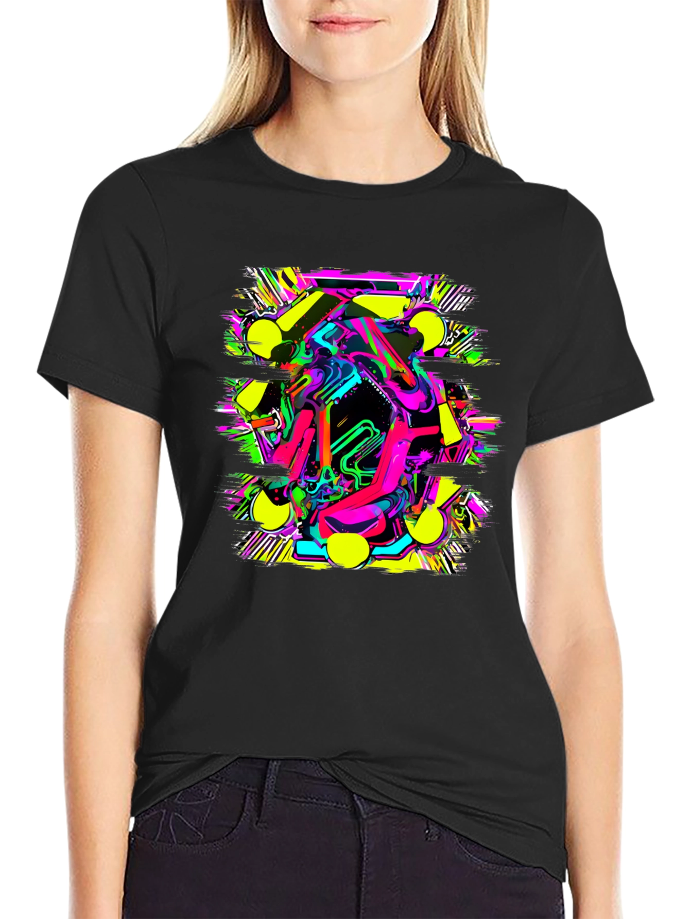 Bold Graphic Print Tee - Abstract Neon Design