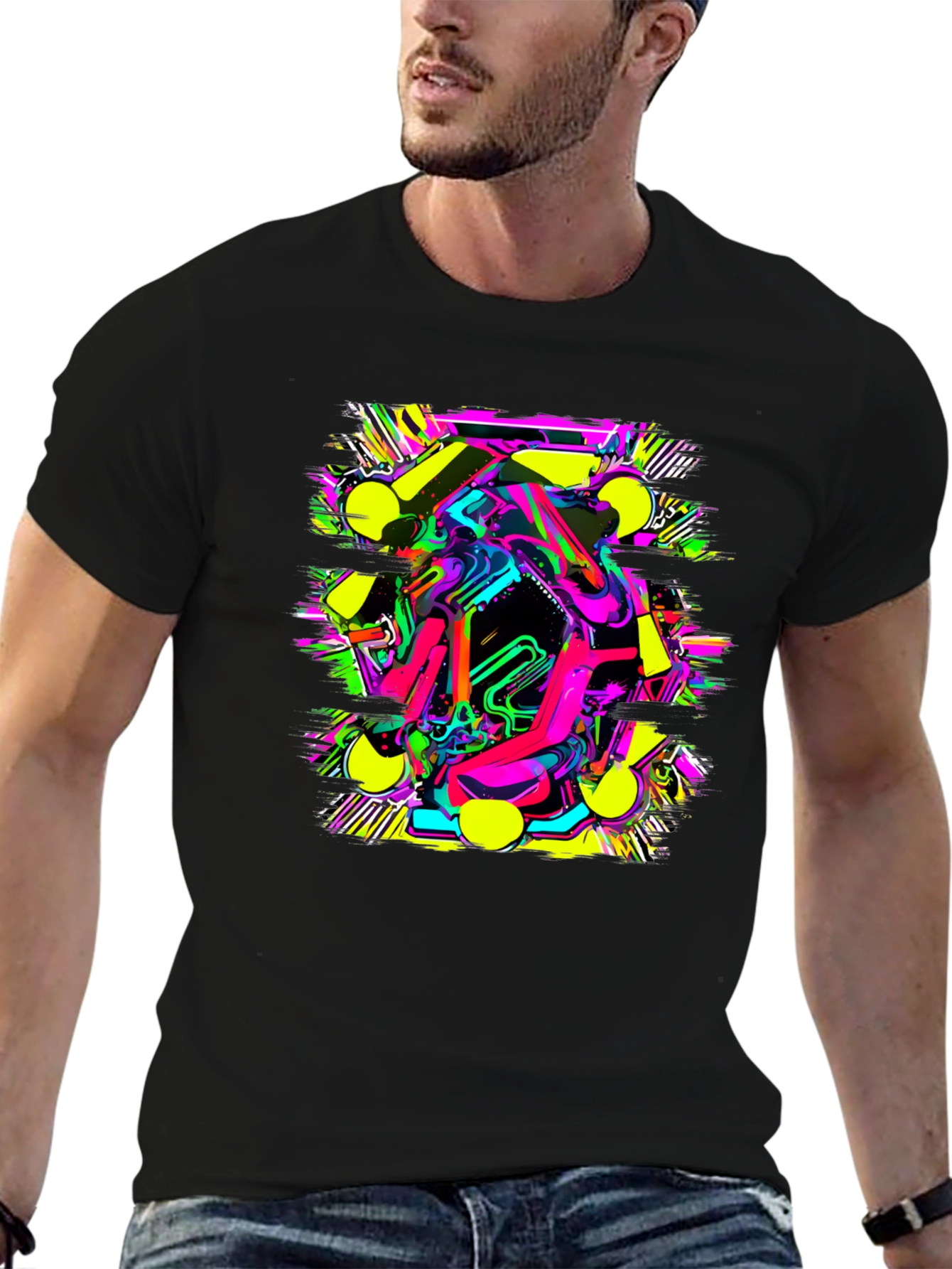Bold Graphic Print Tee - Abstract Neon Design