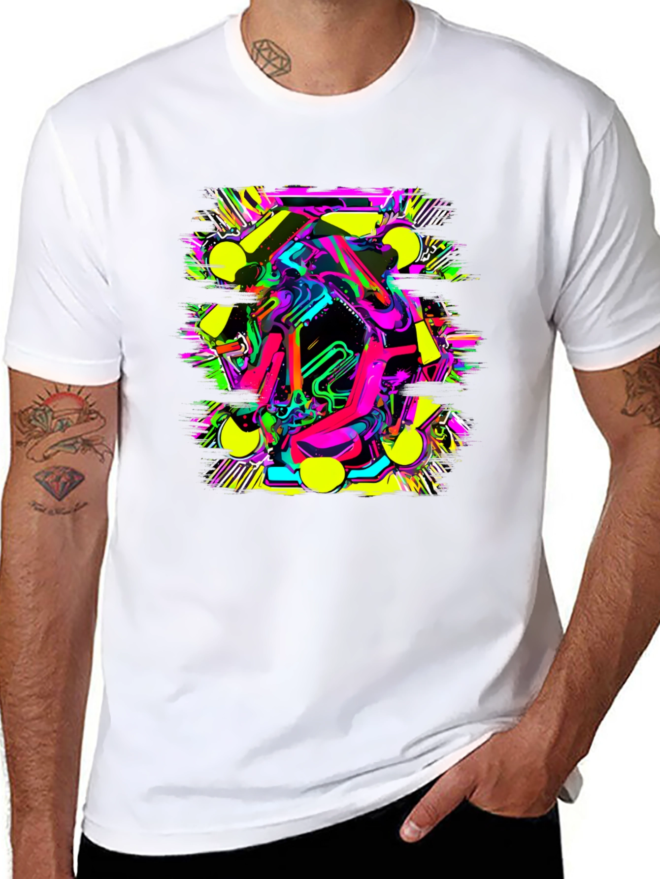 Bold Graphic Print Tee - Abstract Neon Design