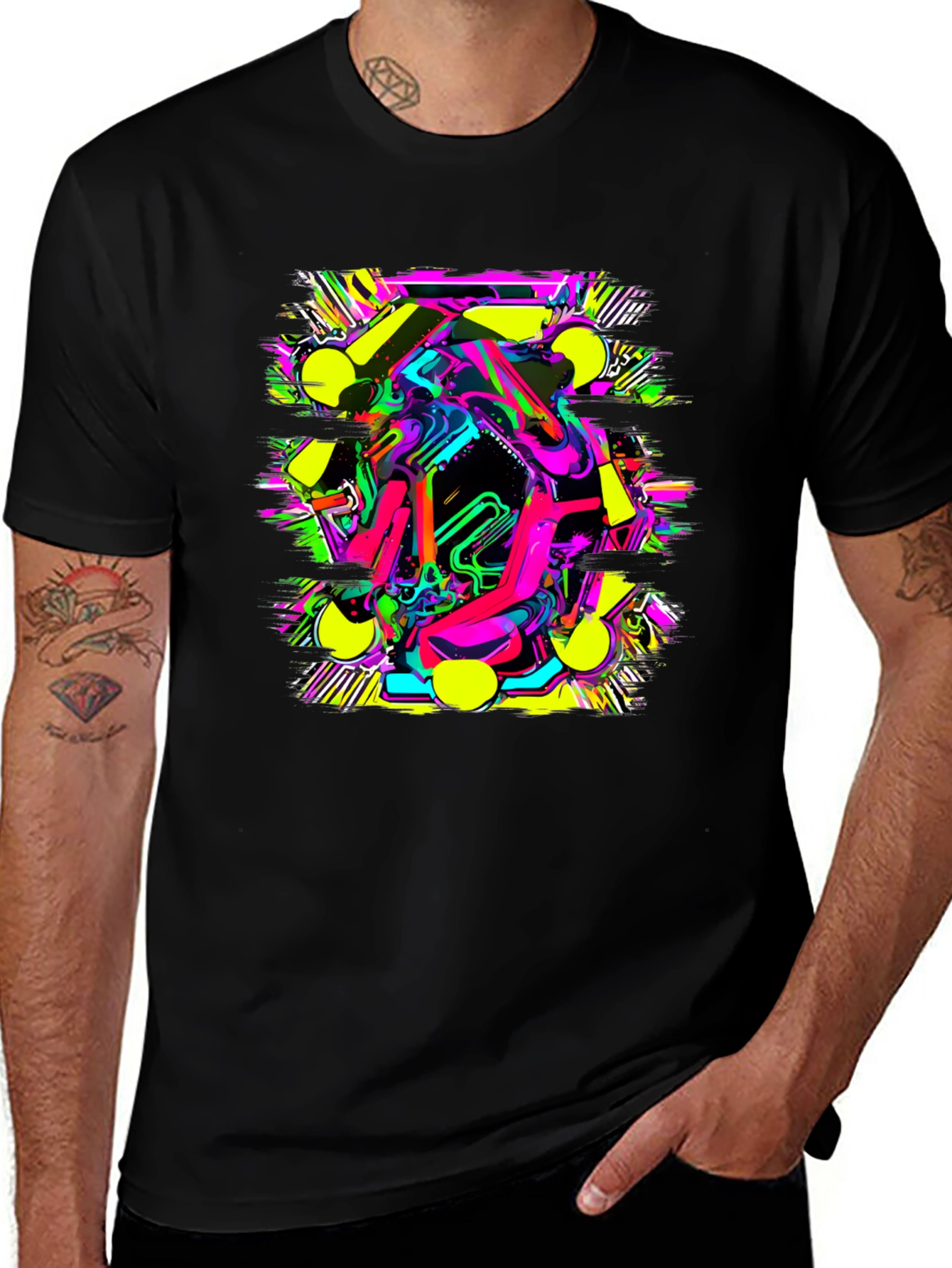 Bold Graphic Print Tee - Abstract Neon Design