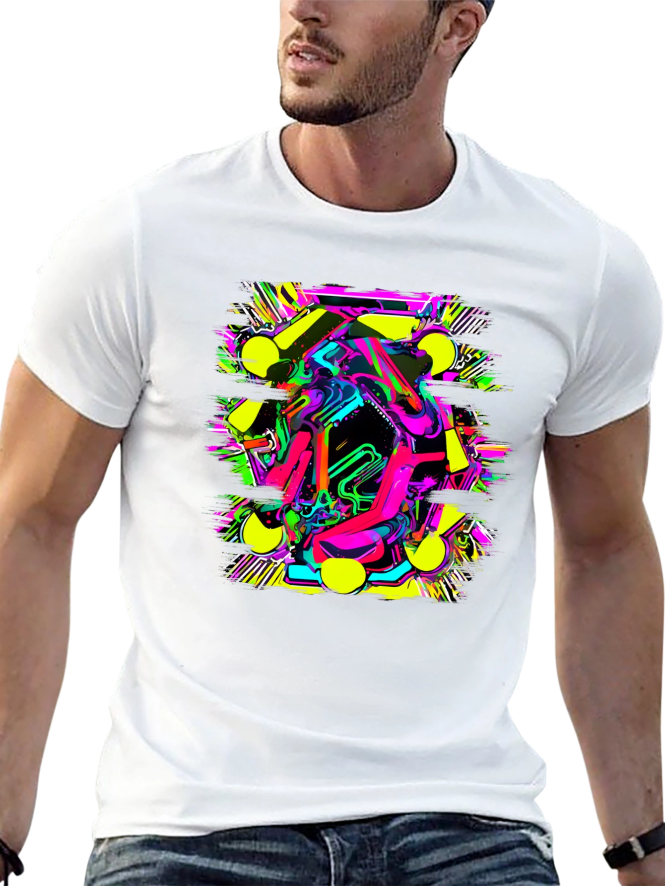 Bold Graphic Print Tee - Abstract Neon Design