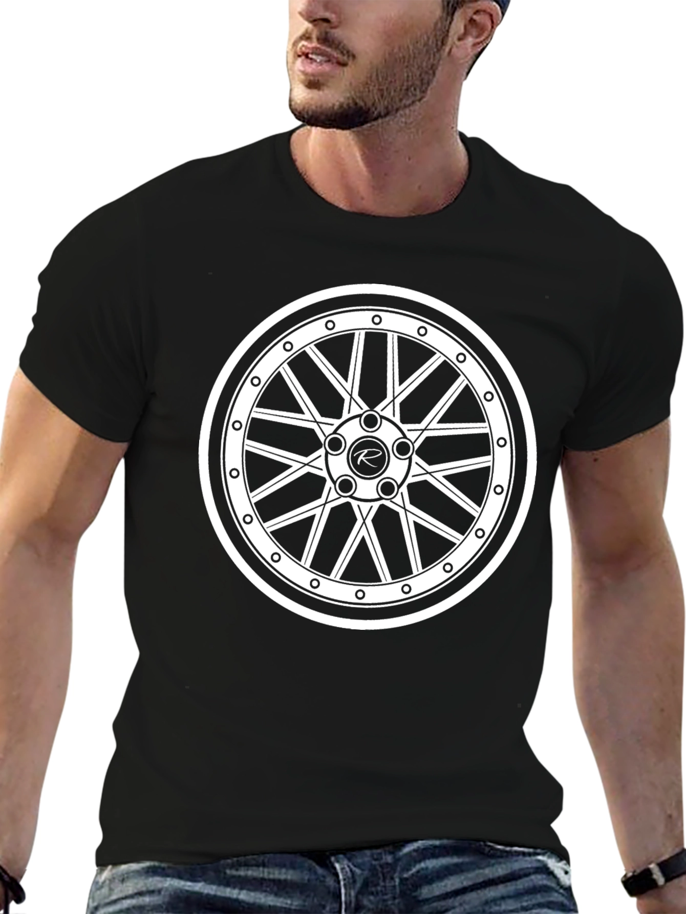 Sleek Black Car Wheel Graphic T-Shirt