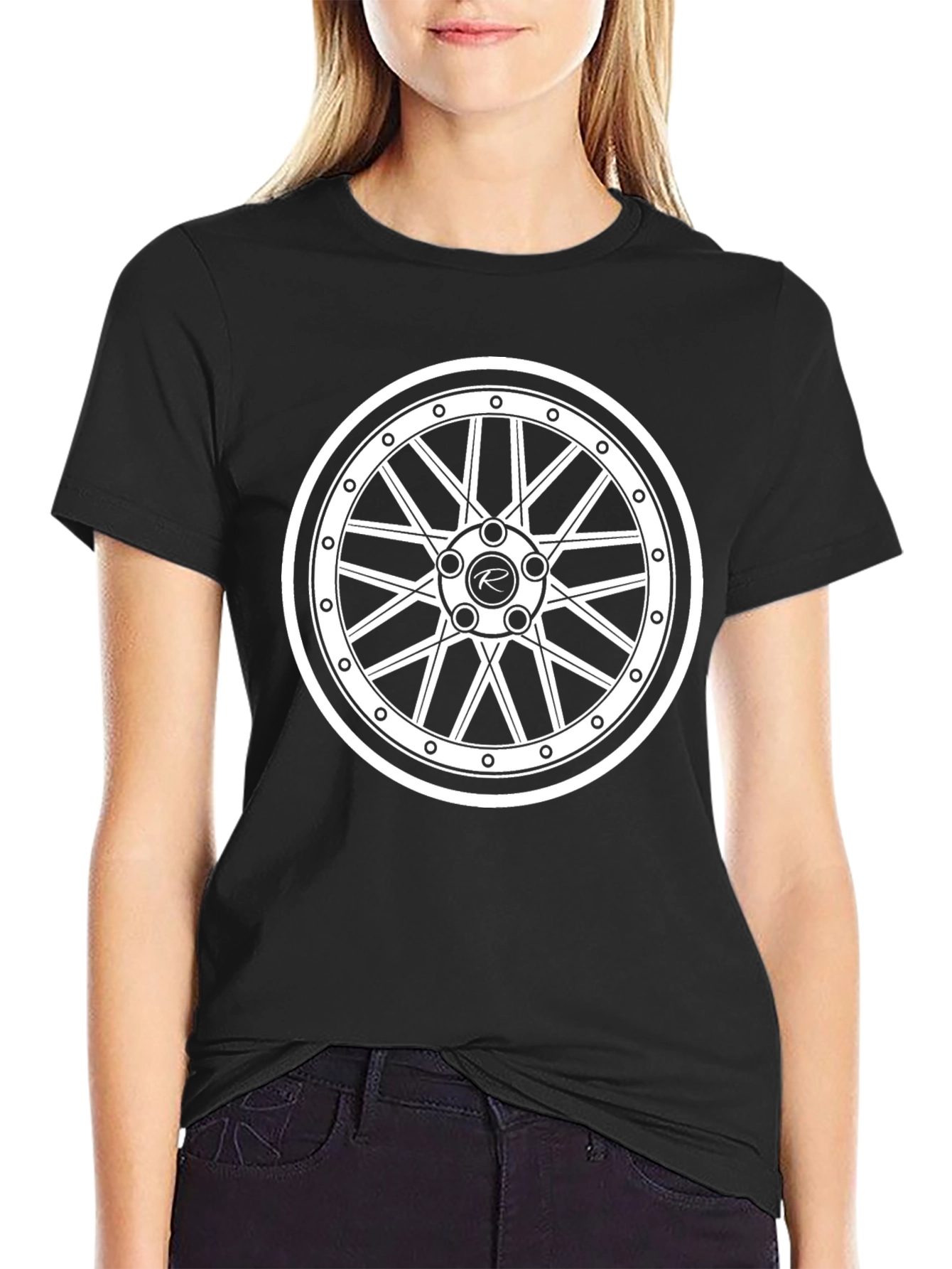 Sleek Black Car Wheel Graphic T-Shirt