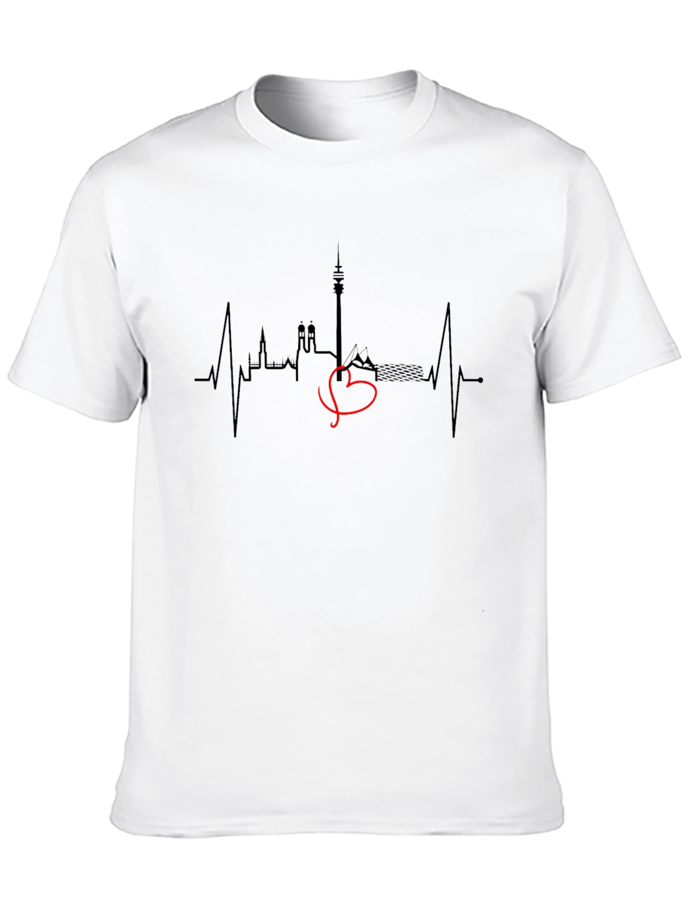 Munich Skyline Heartbeat Black T-Shirt