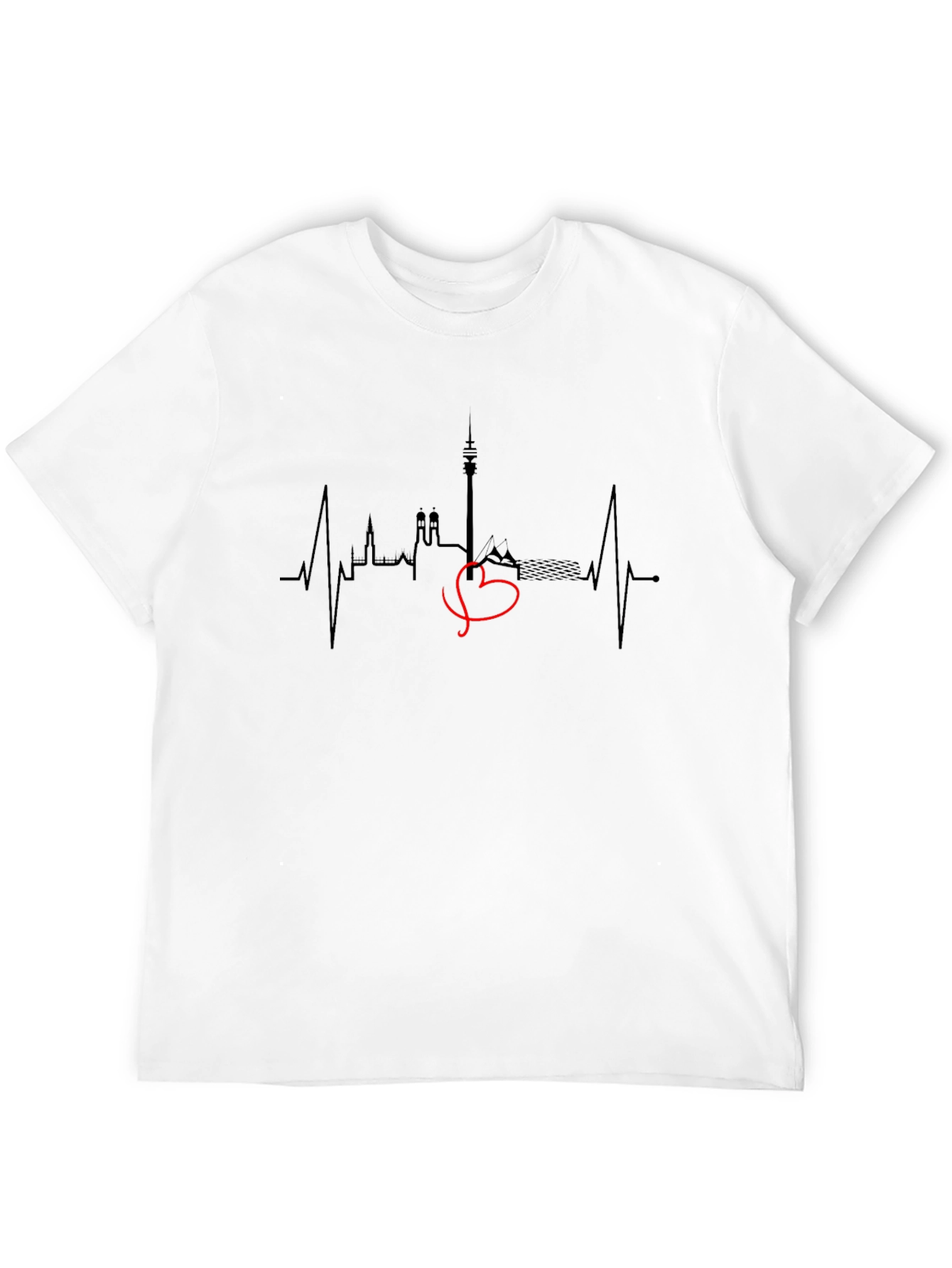 Munich Skyline Heartbeat Black T-Shirt
