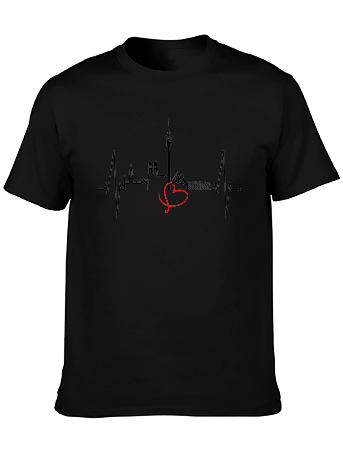Munich Skyline Heartbeat Black T-Shirt