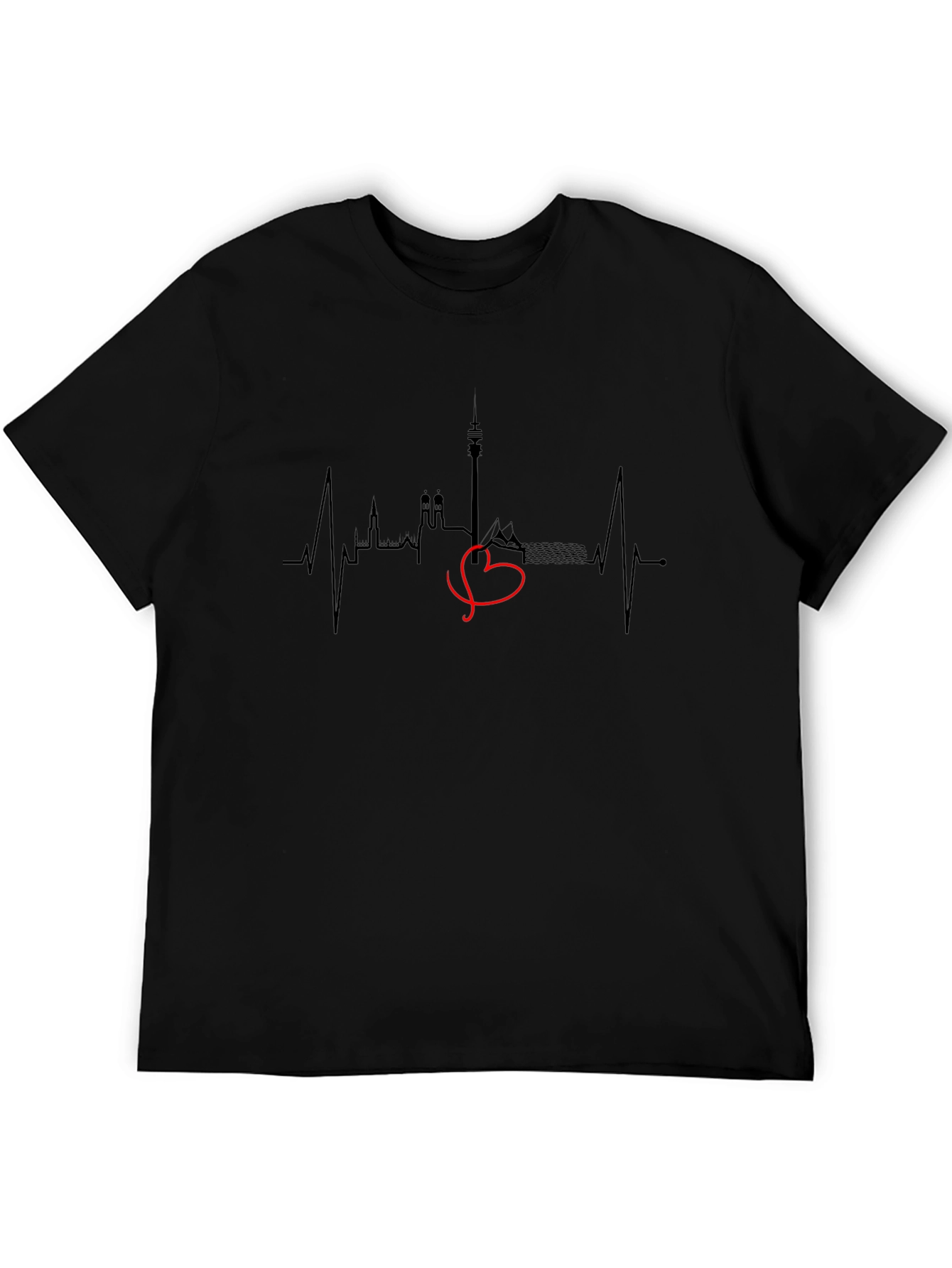 Munich Skyline Heartbeat Black T-Shirt