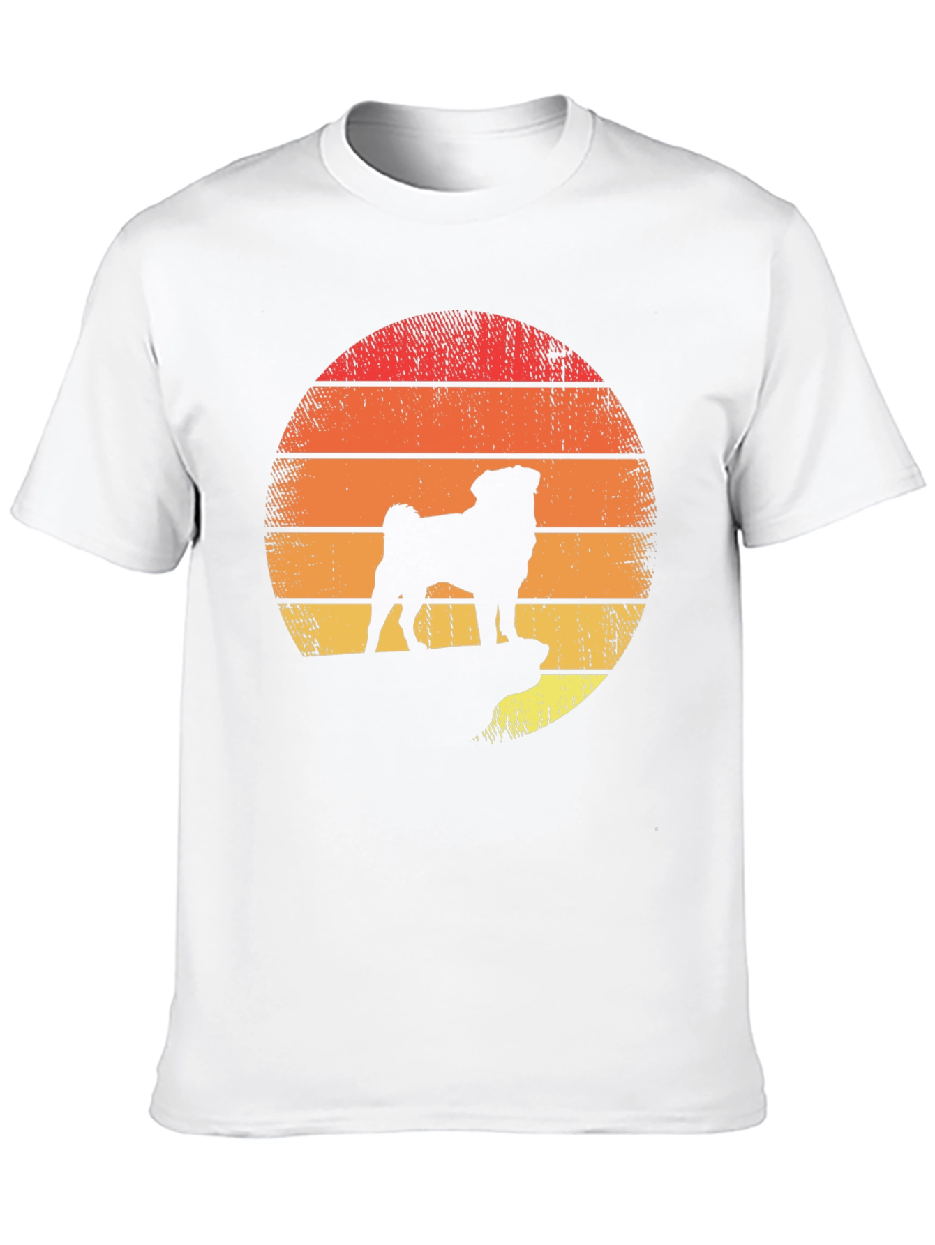 Retro Pug Sunset Graphic Tee - Black Cotton Blend