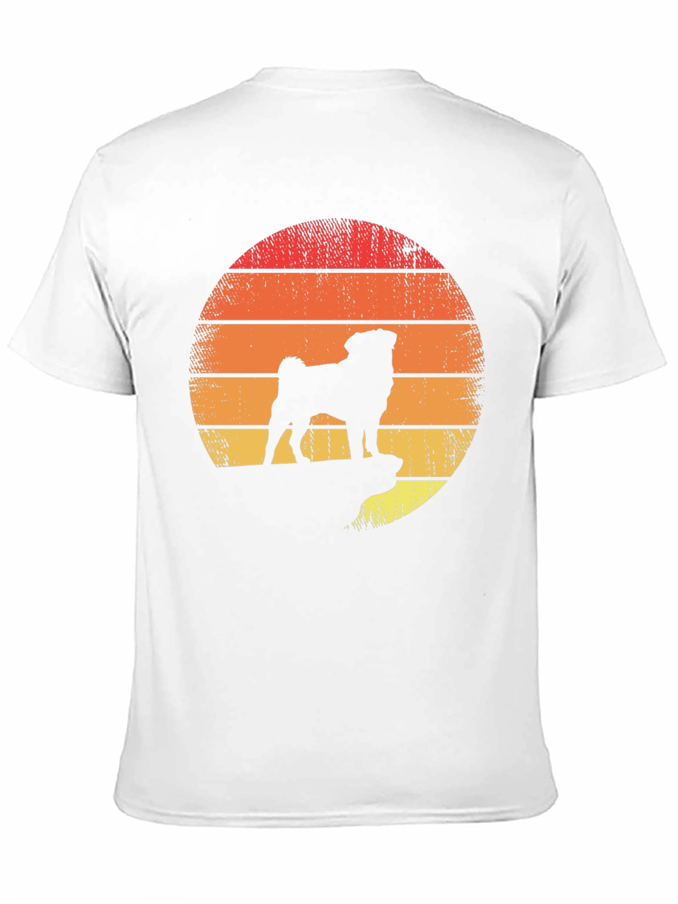 Retro Pug Sunset Graphic Tee - Black Cotton Blend