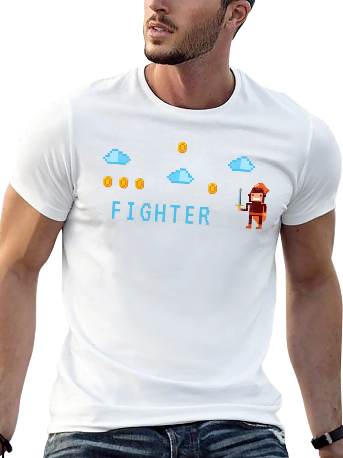 Retro Pixel Fighter Graphic T-Shirt