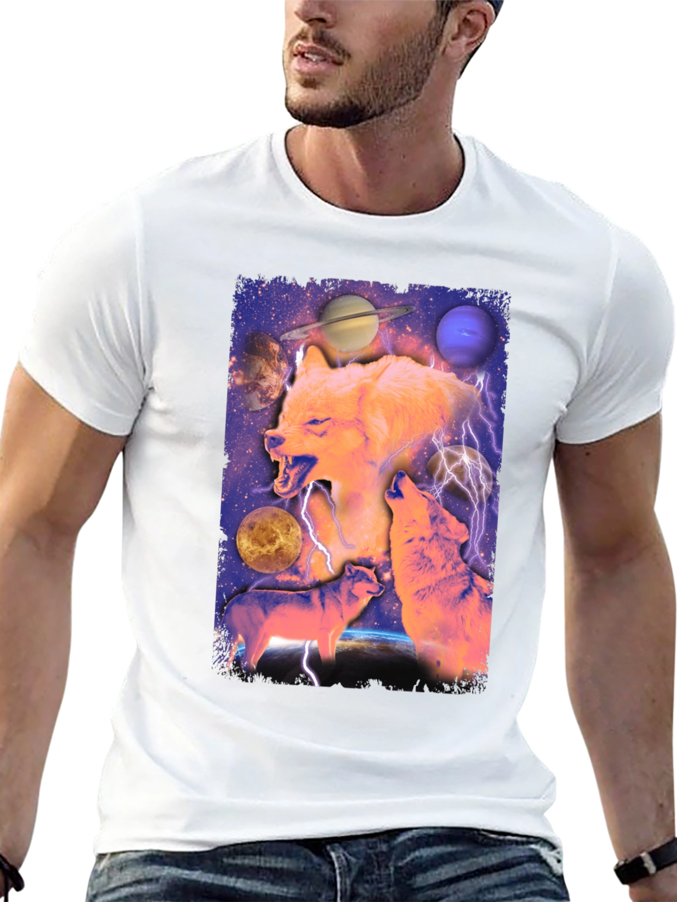 Wolf Galaxy Graphic Print Tee