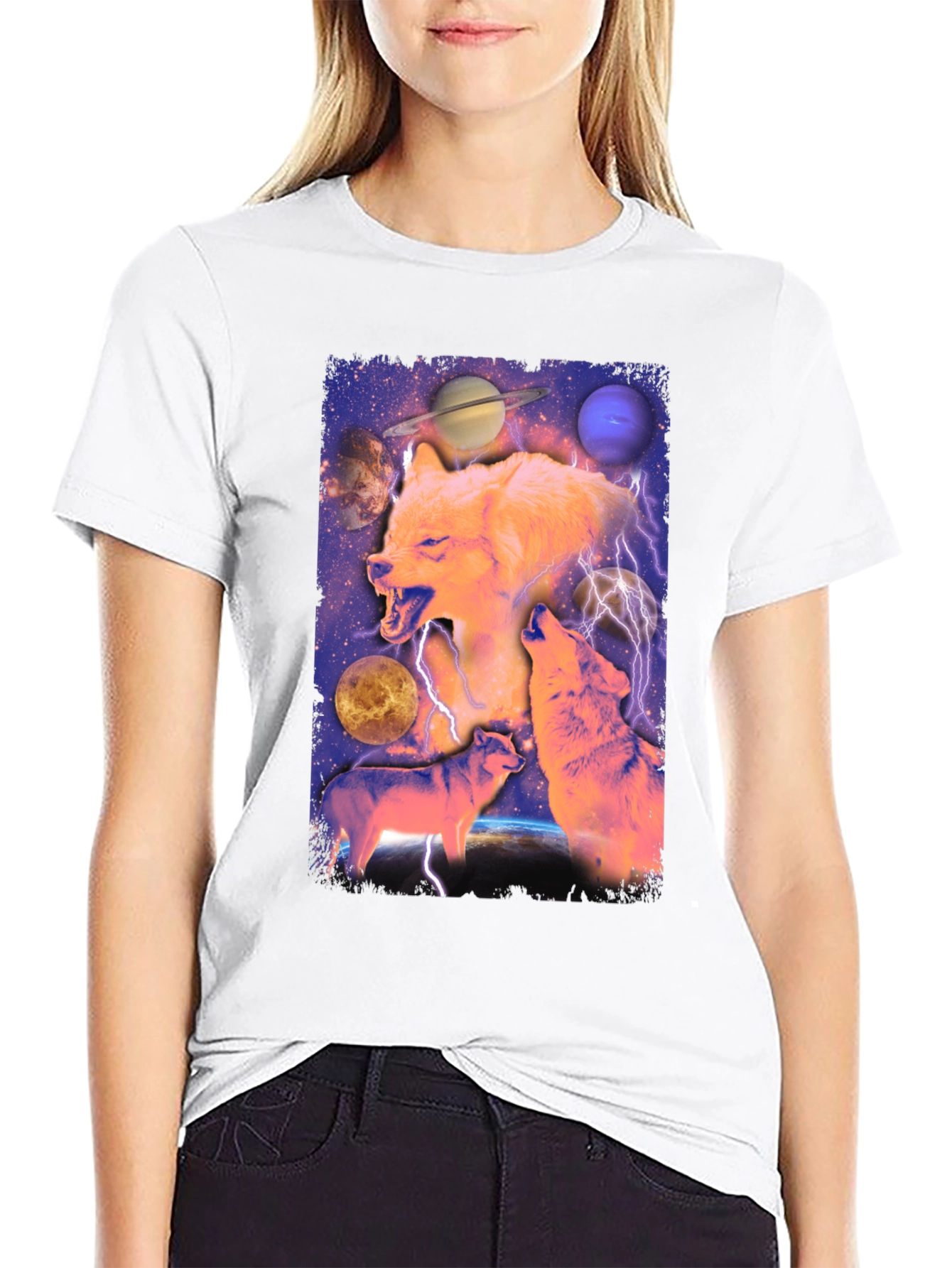 Wolf Galaxy Graphic Print Tee