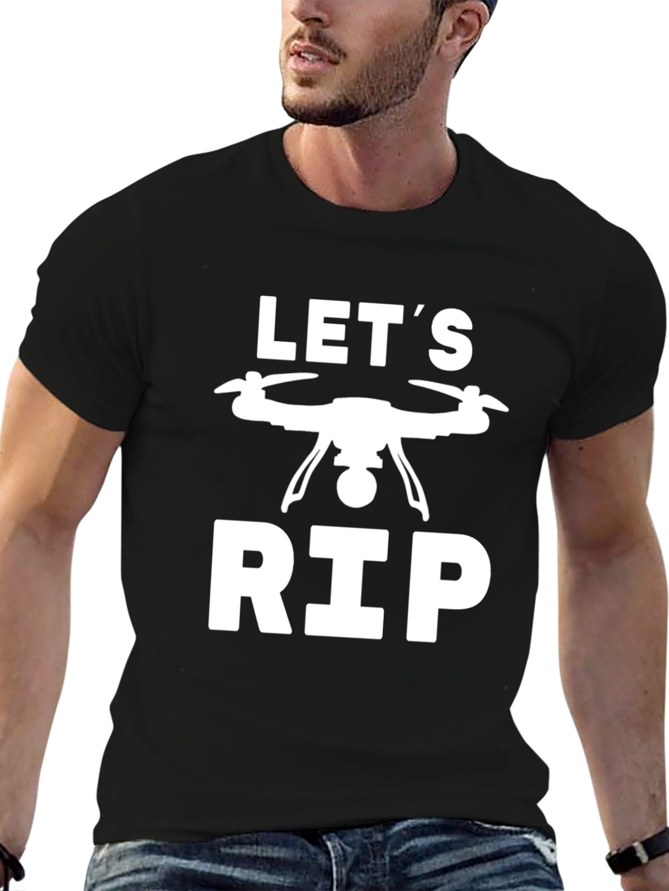 Lets Rip Drone T-Shirt - Black Cotton Tee