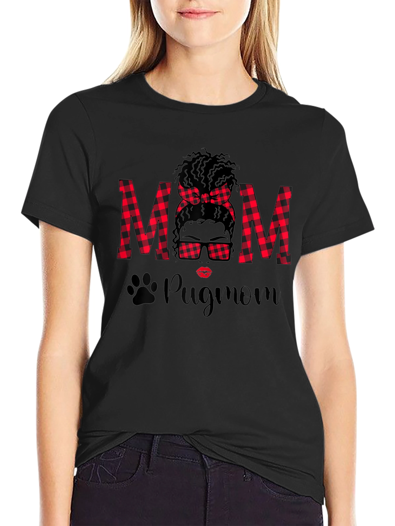 Pug Mom Buffalo Plaid Graphic Tee