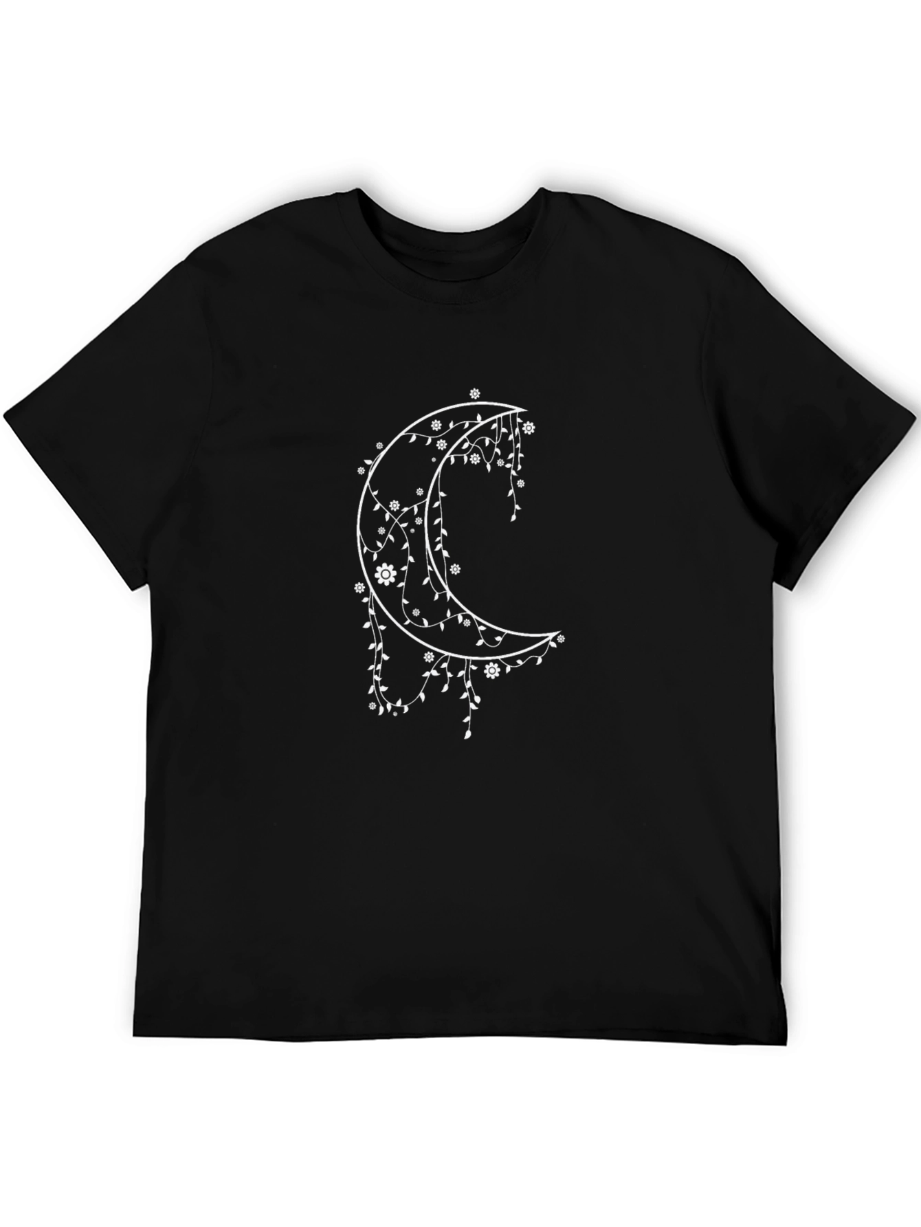 Floral Crescent Moon Graphic Tee - Black