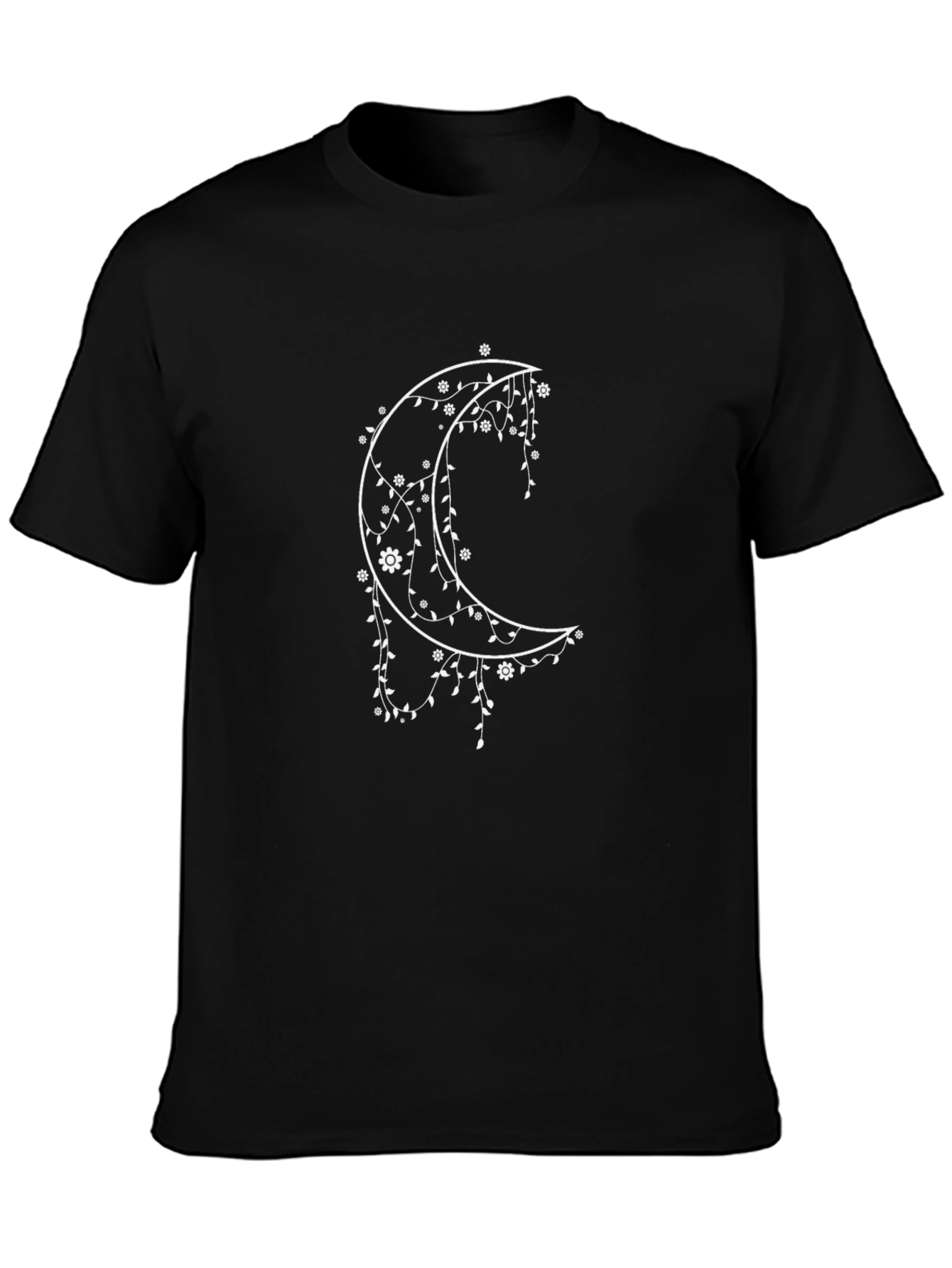 Floral Crescent Moon Graphic Tee - Black