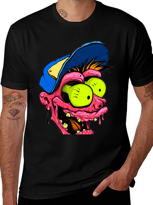 Cartoon Monster Face Graphic Black T-Shirt