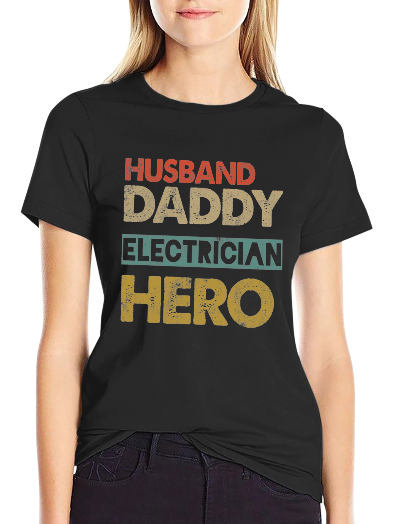 Husband Daddy Electrician Hero Graphic T-Shirt