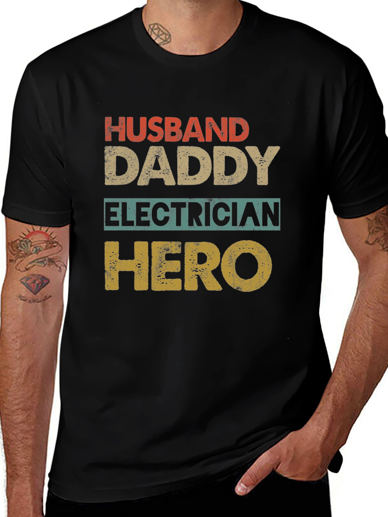 Husband Daddy Electrician Hero Graphic T-Shirt