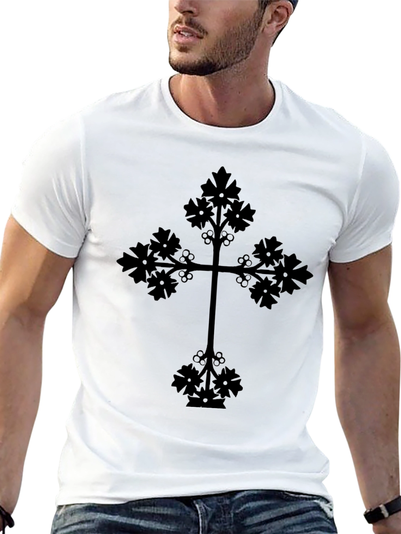Ornate Cross Graphic Tee - Black Christian T-Shirt