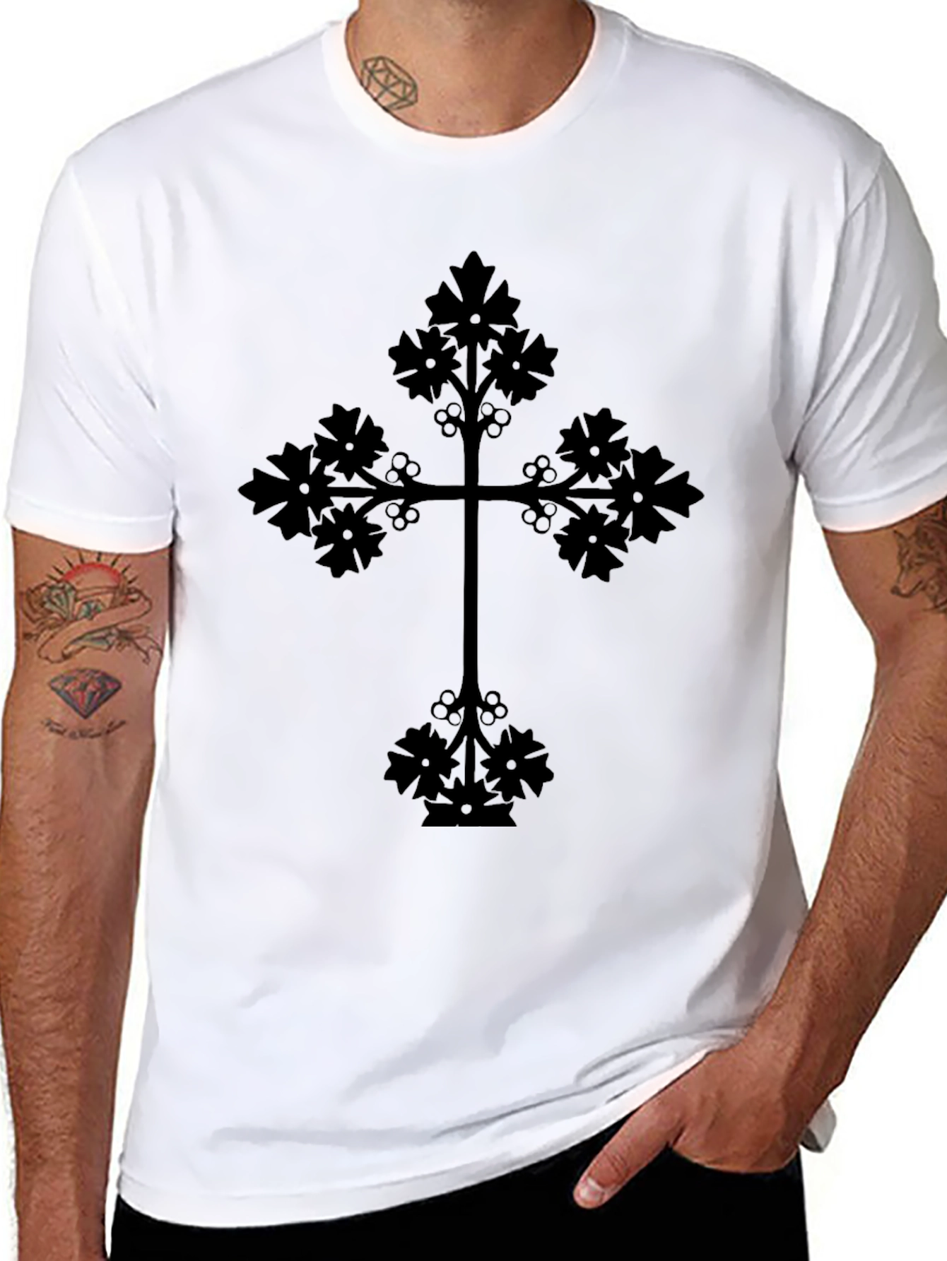 Ornate Cross Graphic Tee - Black Christian T-Shirt