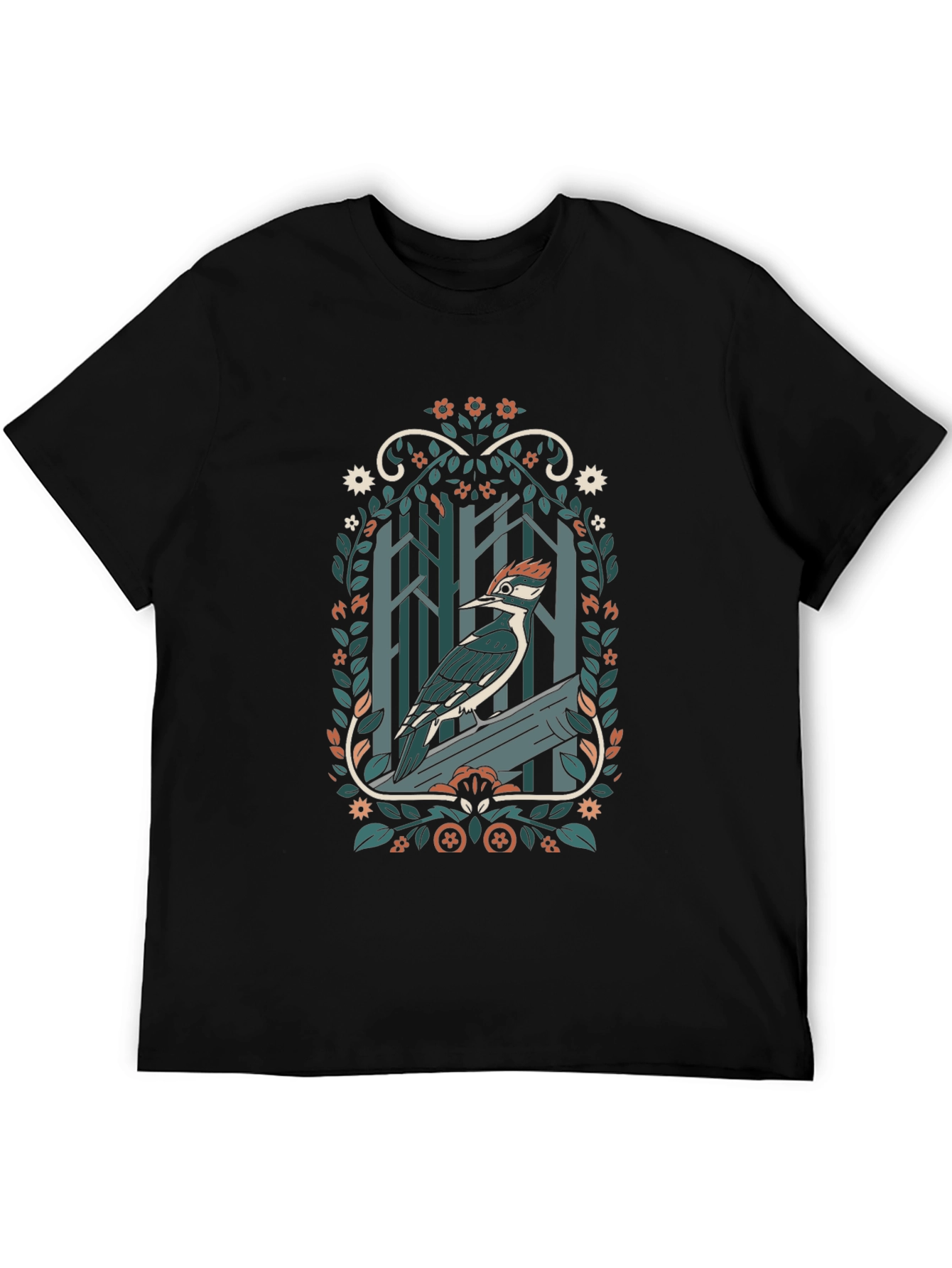 Woodpecker Forest T-Shirt - Nature Inspired Design