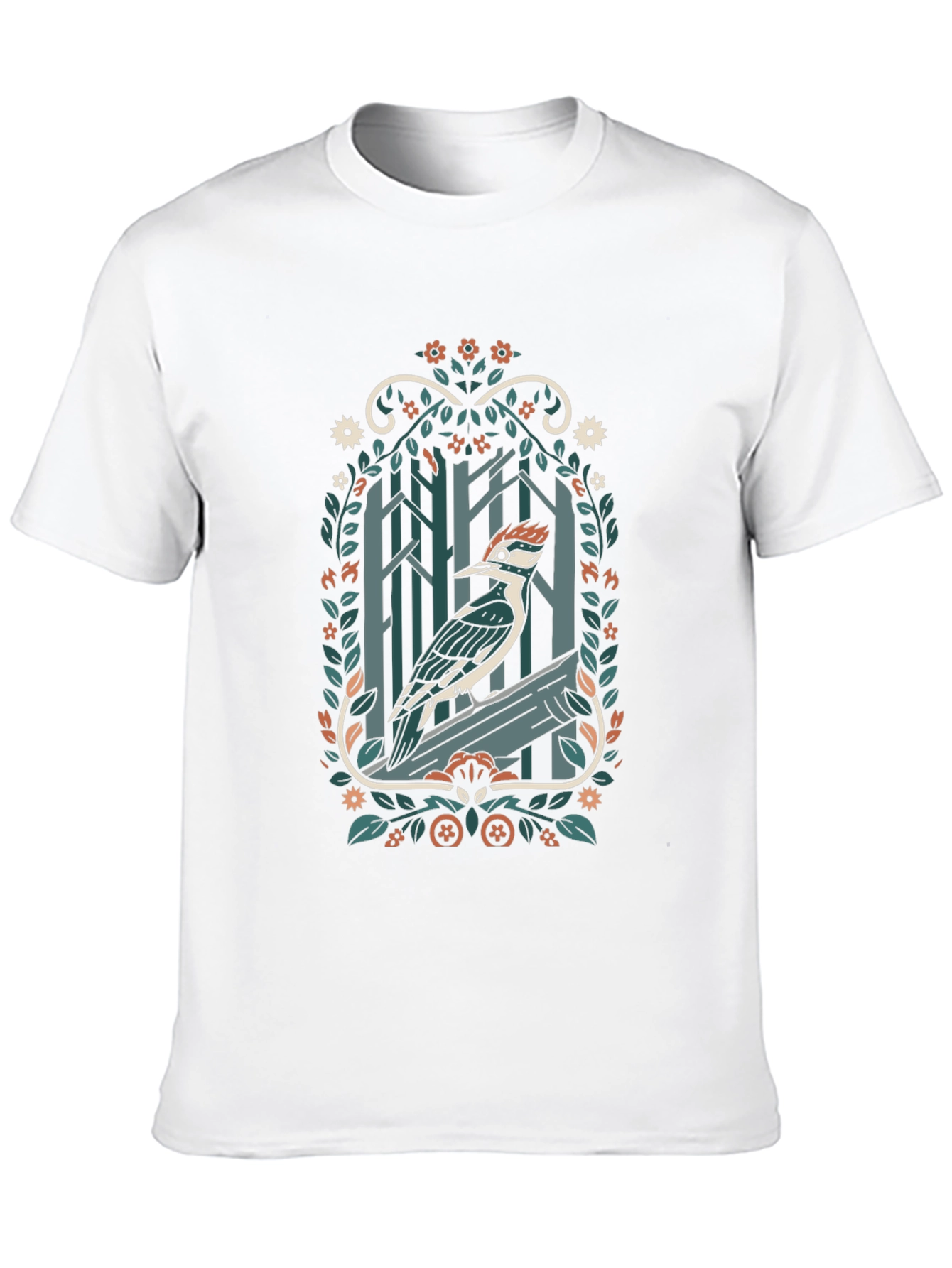 Woodpecker Forest T-Shirt - Nature Inspired Design