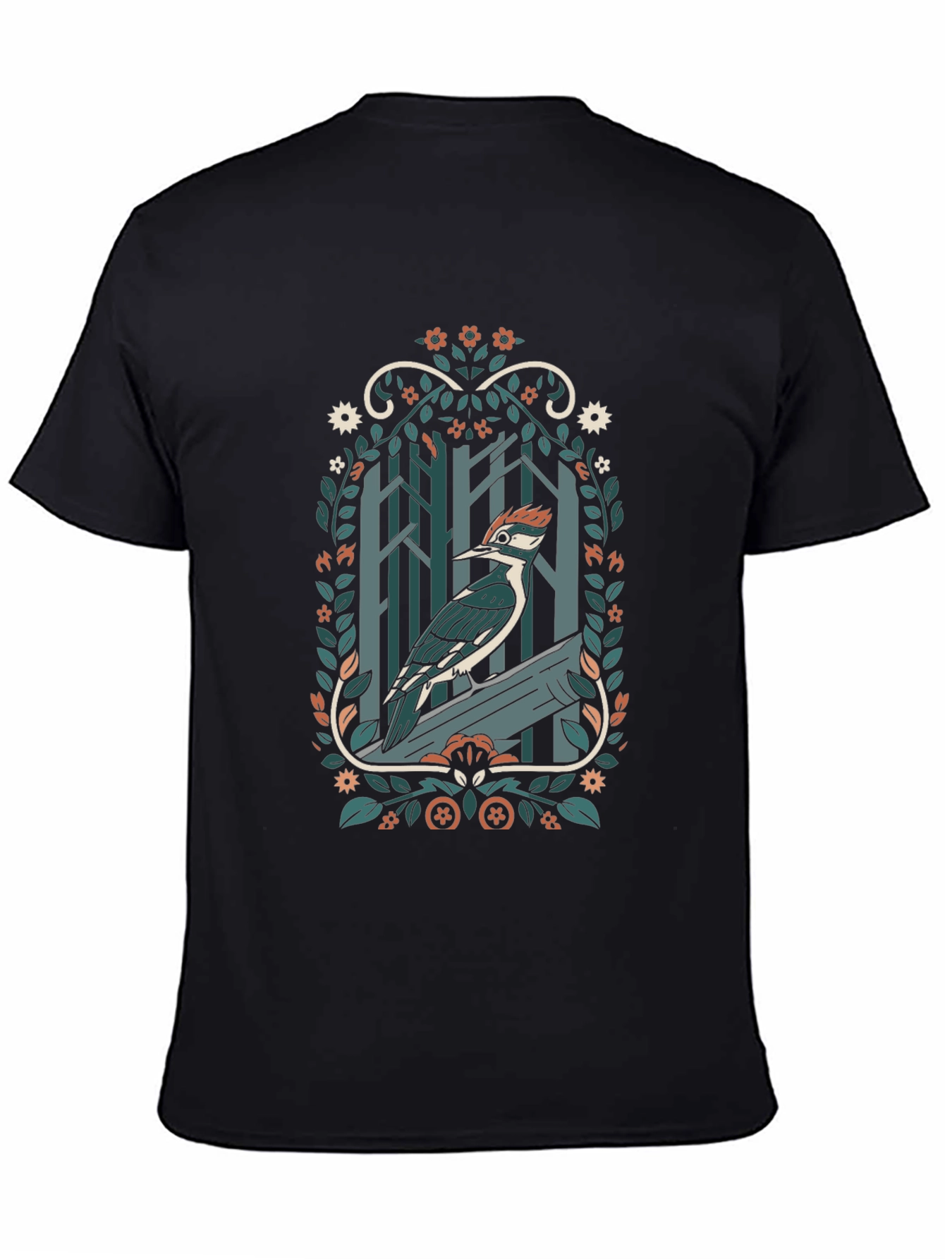 Woodpecker Forest T-Shirt - Nature Inspired Design