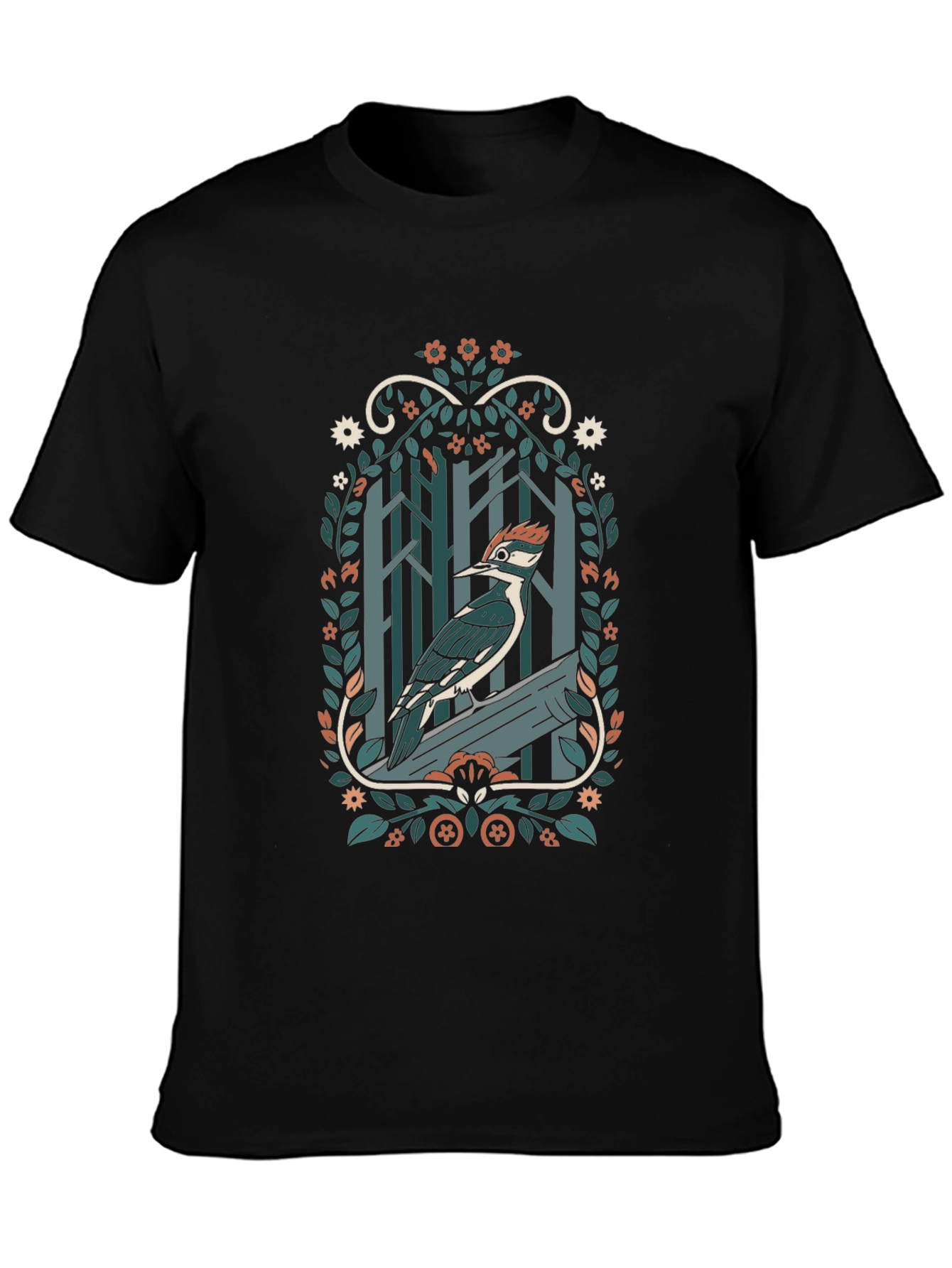 Woodpecker Forest T-Shirt - Nature Inspired Design