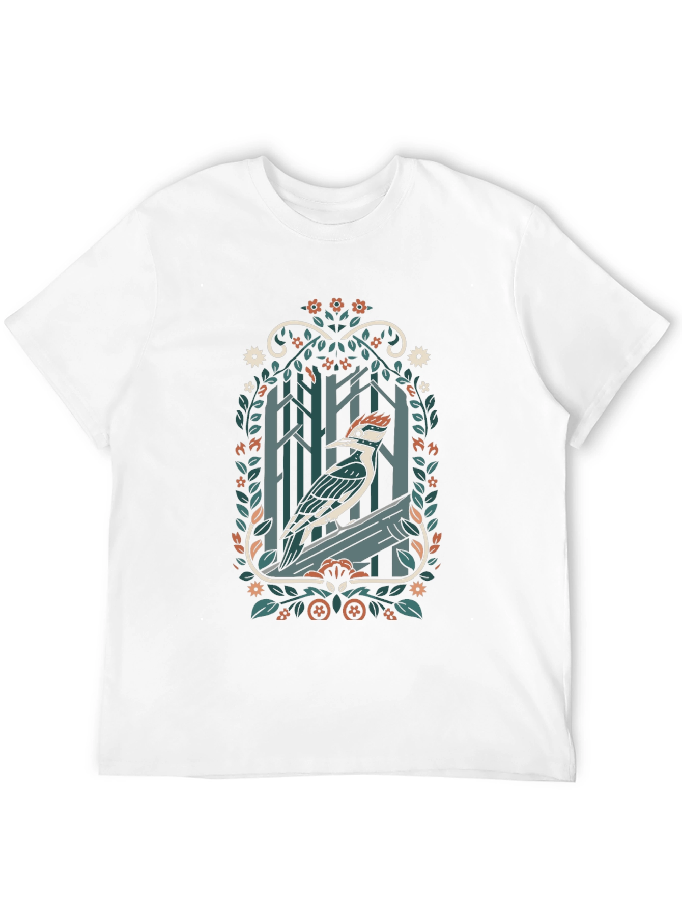 Woodpecker Forest T-Shirt - Nature Inspired Design