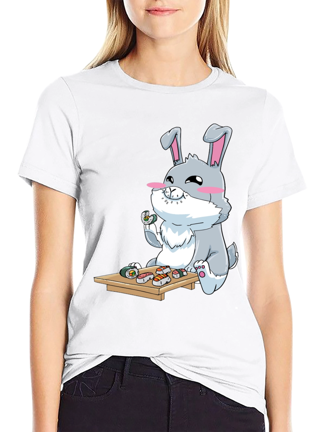 Sushi Loving Bunny Graphic T-Shirt