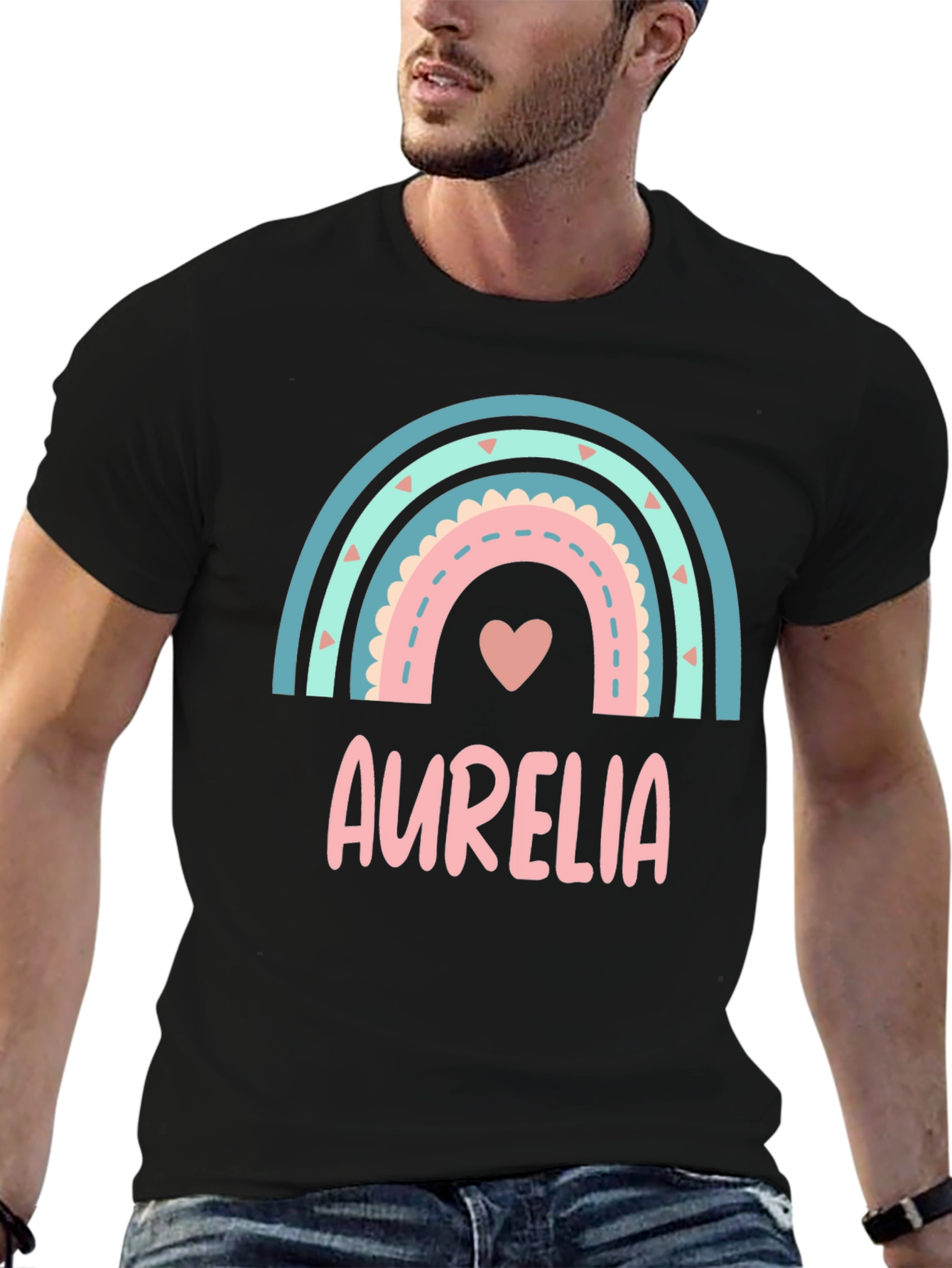 Aurelia Rainbow Heart T-Shirt - Custom Name Tee