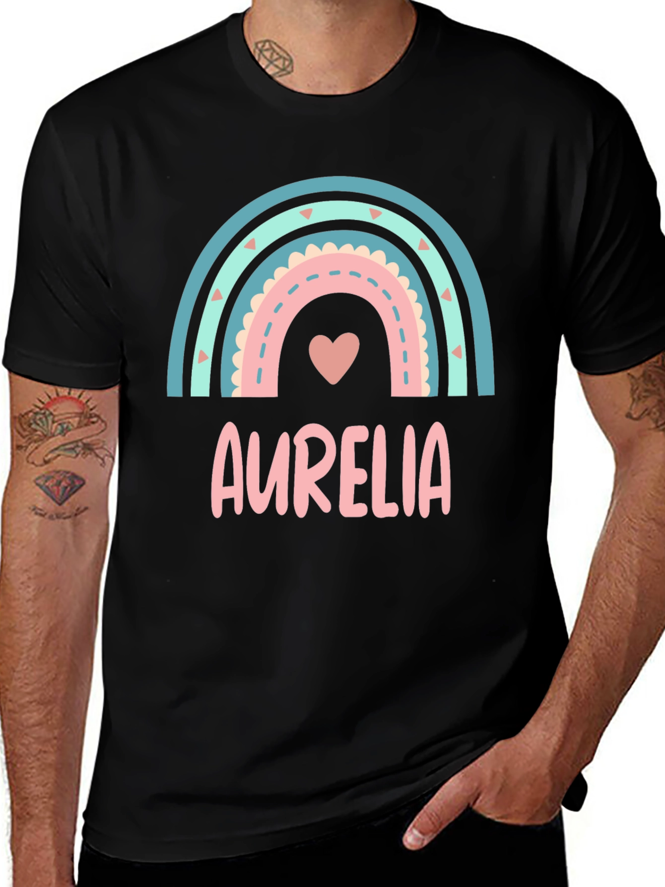 Aurelia Rainbow Heart T-Shirt - Custom Name Tee