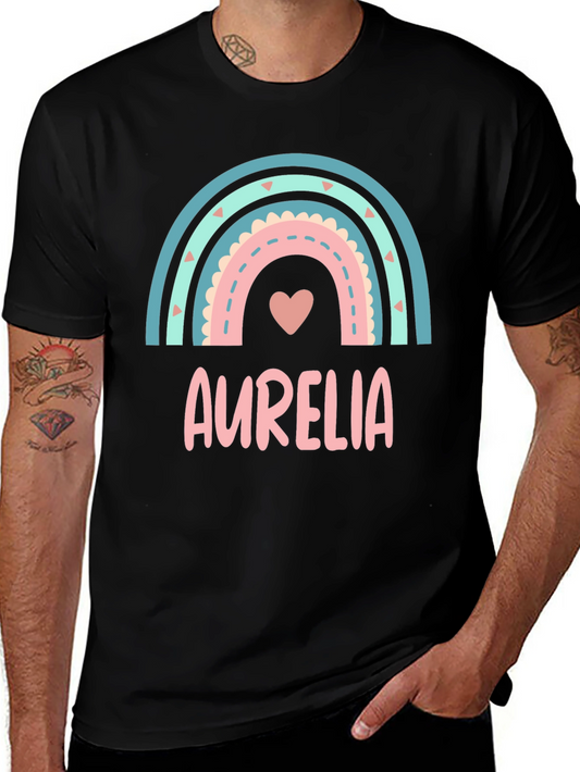 Aurelia Rainbow Heart T-Shirt - Custom Name Tee