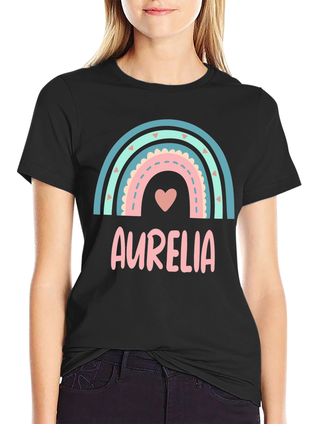 Aurelia Rainbow Heart T-Shirt - Custom Name Tee