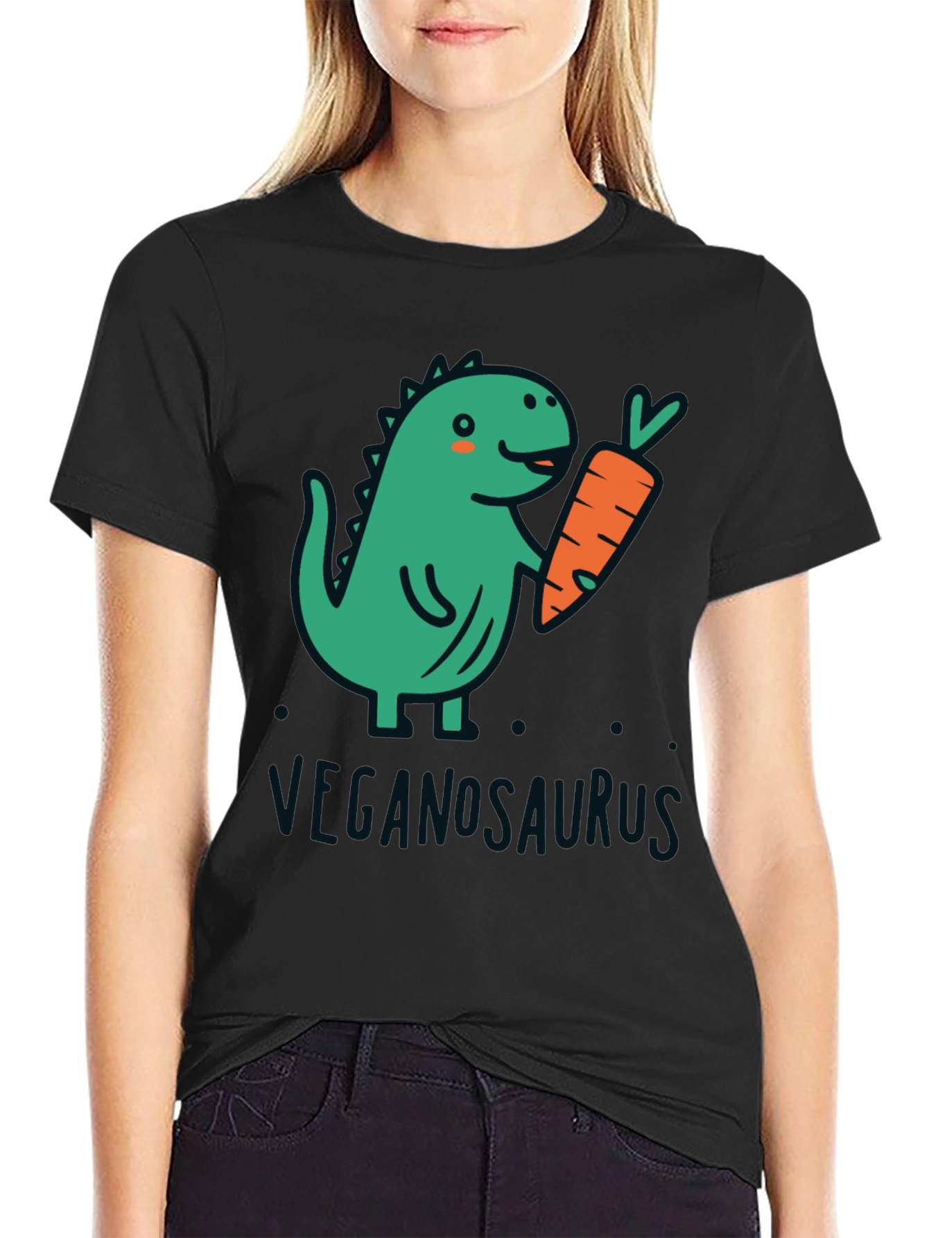 Veganosaurus Black T-Shirt - Cute Vegan Dinosaur Tee
