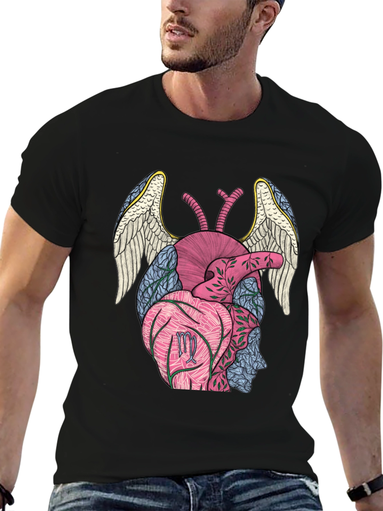 Virgo Heart Wings T-Shirt - Black