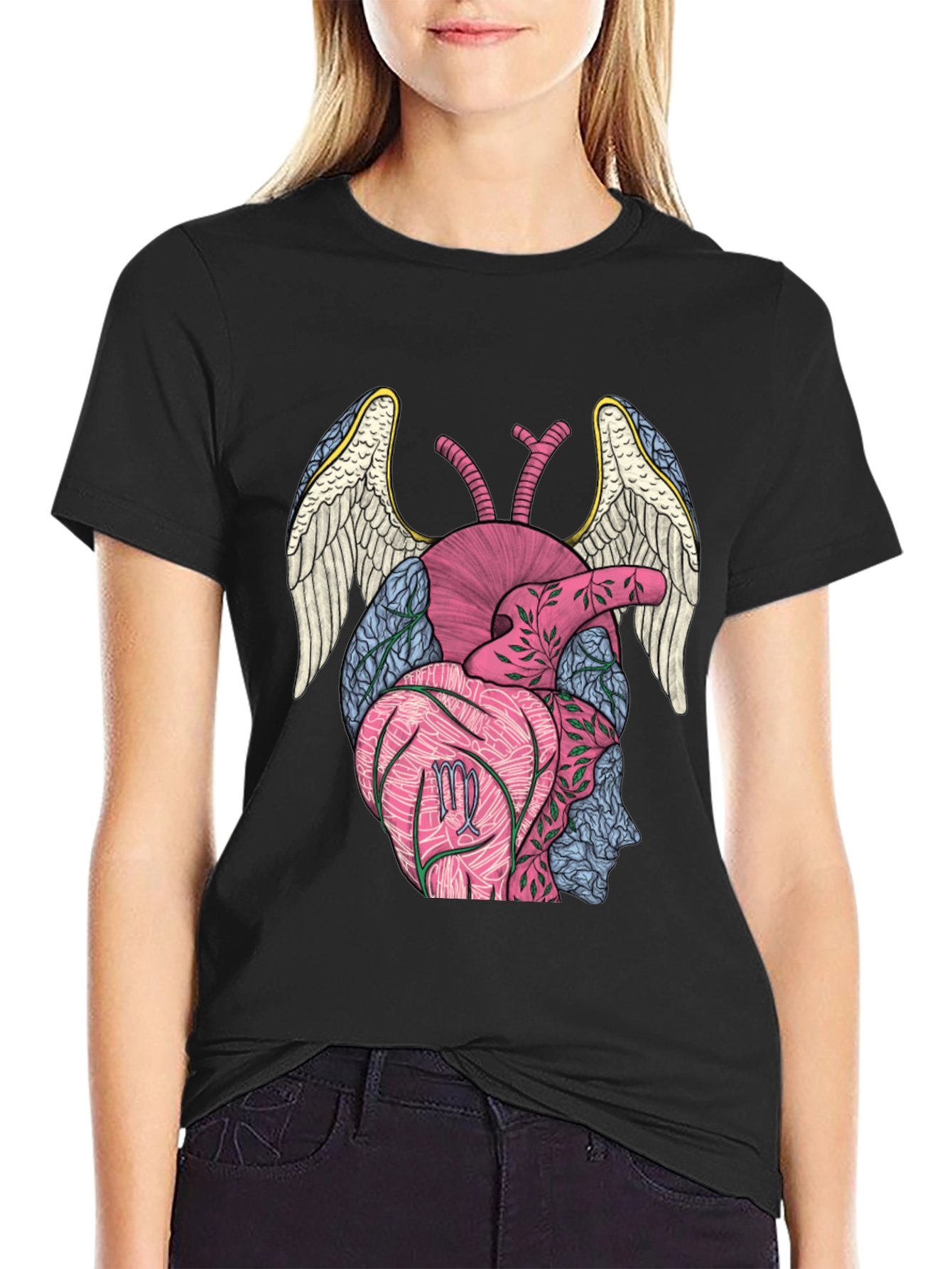Virgo Heart Wings T-Shirt - Black