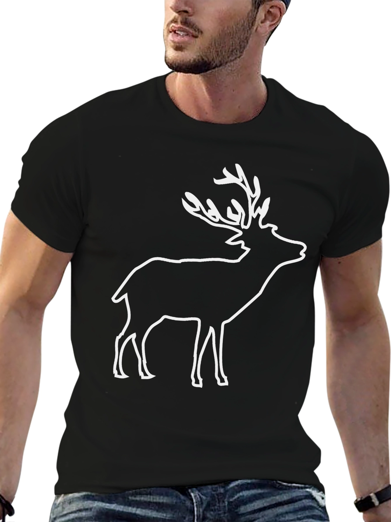 Mens Deer Graphic Tee - Black Short Sleeve