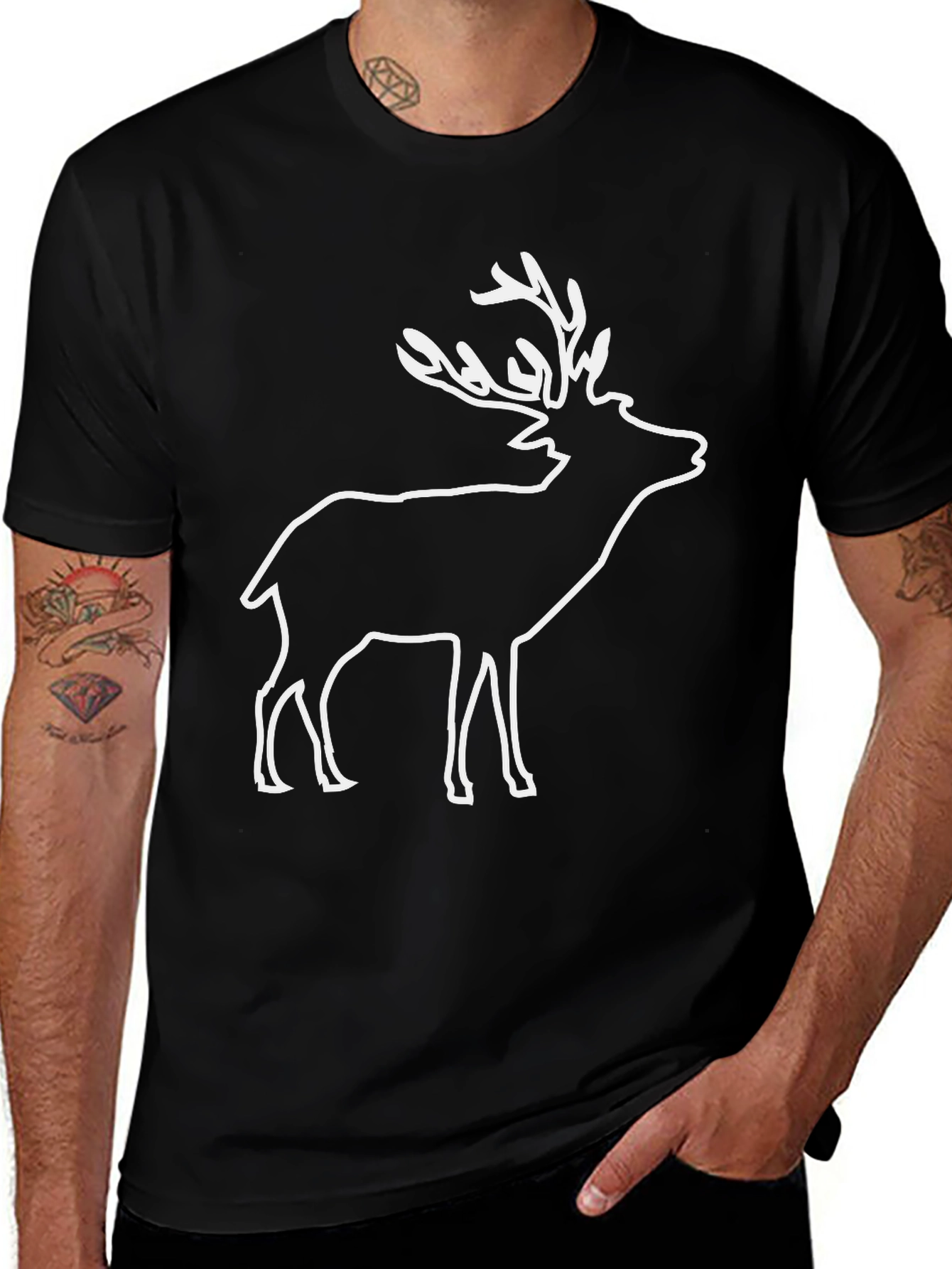 Mens Deer Graphic Tee - Black Short Sleeve