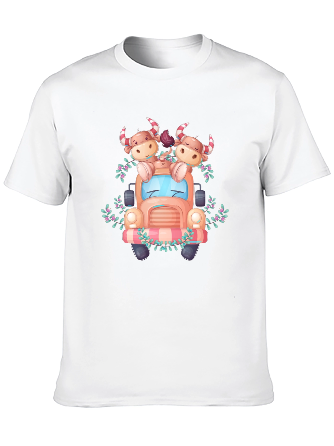 Cute Cow Truck Graphic Tee - Black Cotton T-Shirt