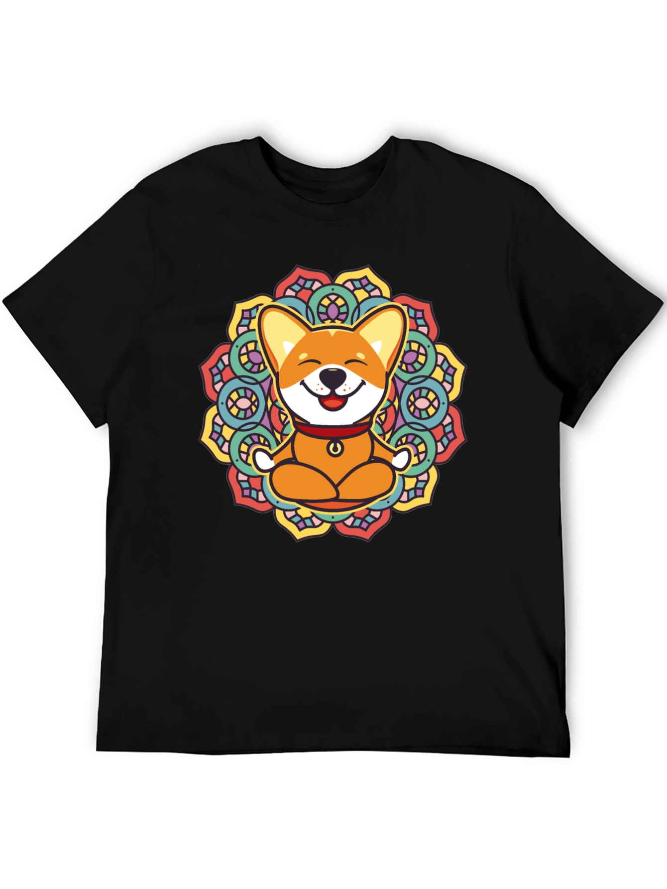 Yoga Corgi Mandala Black T-Shirt